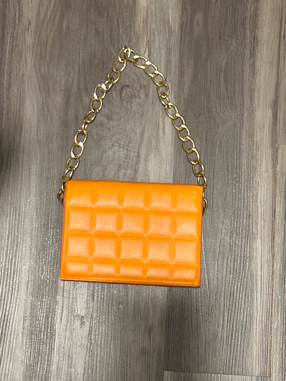 Quilted Orange Crossbody Bag with Gold Chain Strap